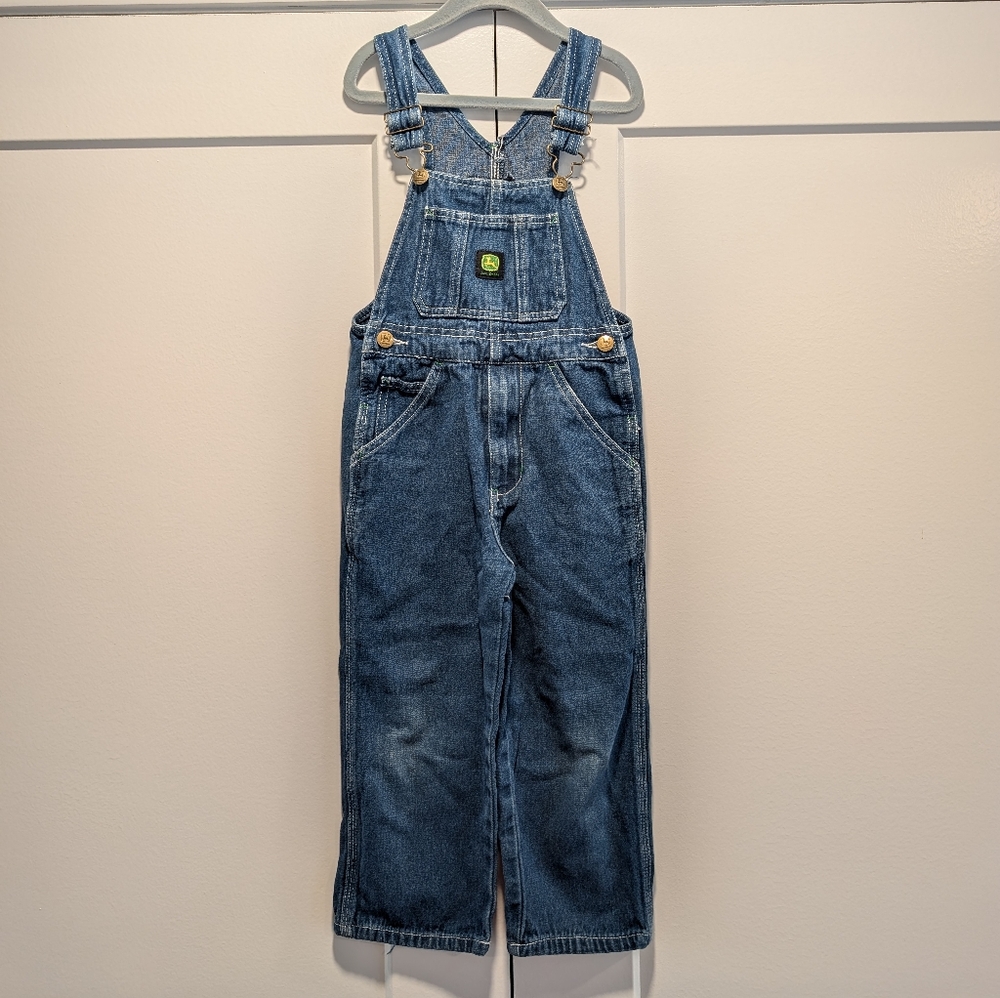 JOHN DEERE kids blue denim bib overalls size 5 - Picture 1 of 8